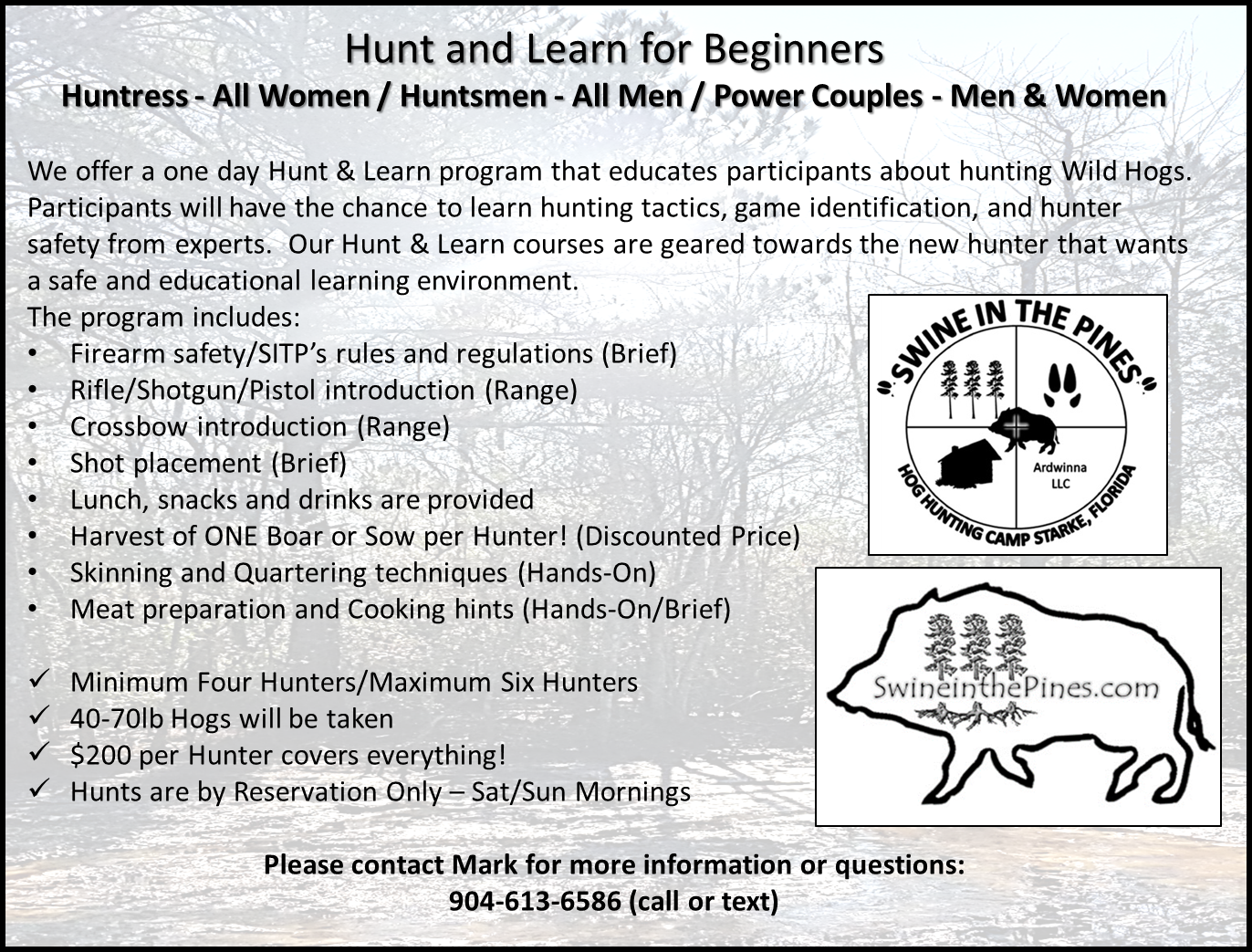 Hunt and Learn at Swine In The Pines