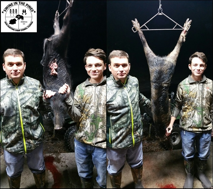 Zachary Robbins and Father Christopher harvested two great Hogs with one shot at Swine In The Pines in Starke, Florida