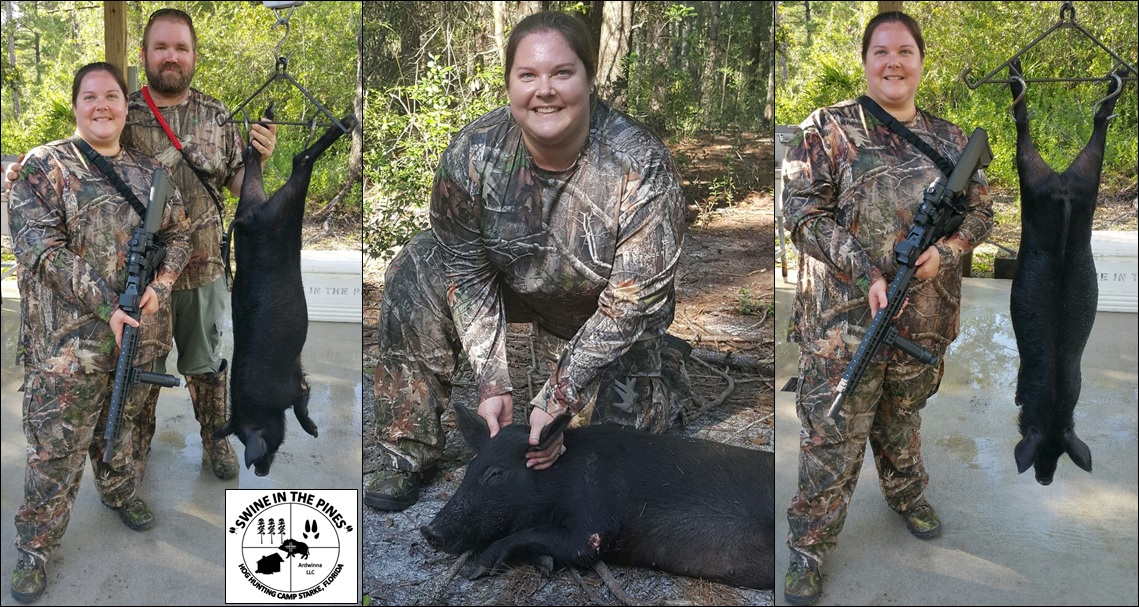 Crystal took this nice sow on her first Wild Hog Hunt at Swine In The Pines