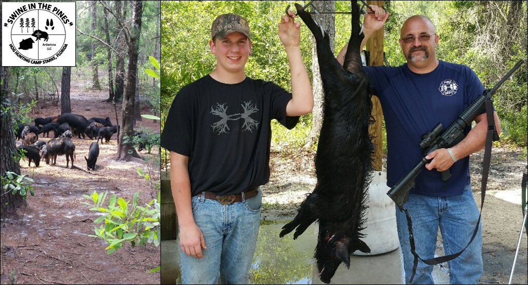 Hunter and Mike Allington after their Guided Wild Hog Hunt at Swine In The Pines in Starke, Florida