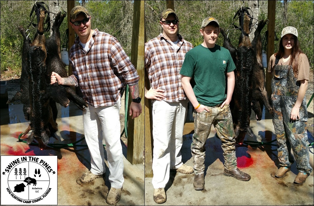 Joshua Brown with Daniel Watts and Paige Meadows take their Piney Woods Rooters at Swine In The Pines Hog Hunting Camp