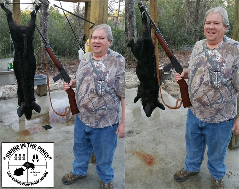 Kenneth Watkins with 60lb Boar and 50lb Sow taken with .351 Winchester on a Guided Hog Hunt at Swine In The Pines