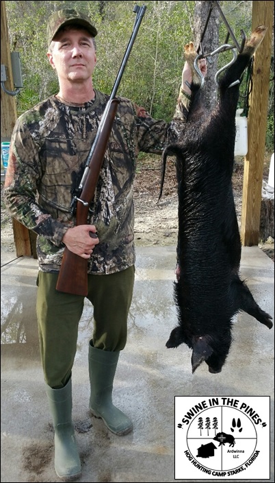 Ken Vandoren took this awesome 60lb Wild Boar on a Guided Hunt at Swine In The Pines in North Florida