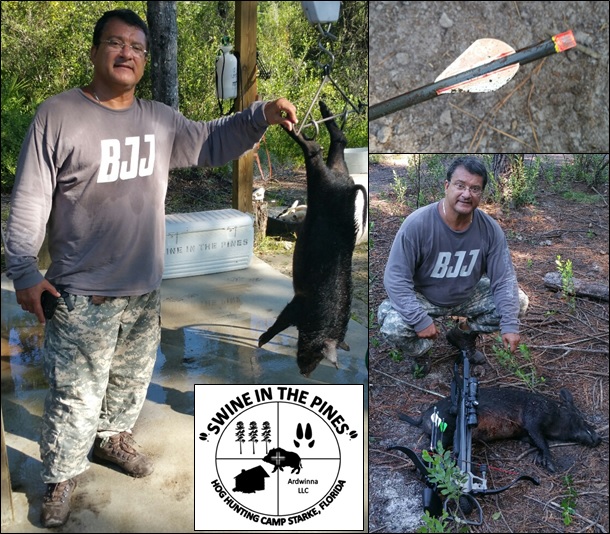 Luiz on his first Wild Hog Hunt took this Piney Woods Rooter at Swine In The Pines Hog Hunting Camp