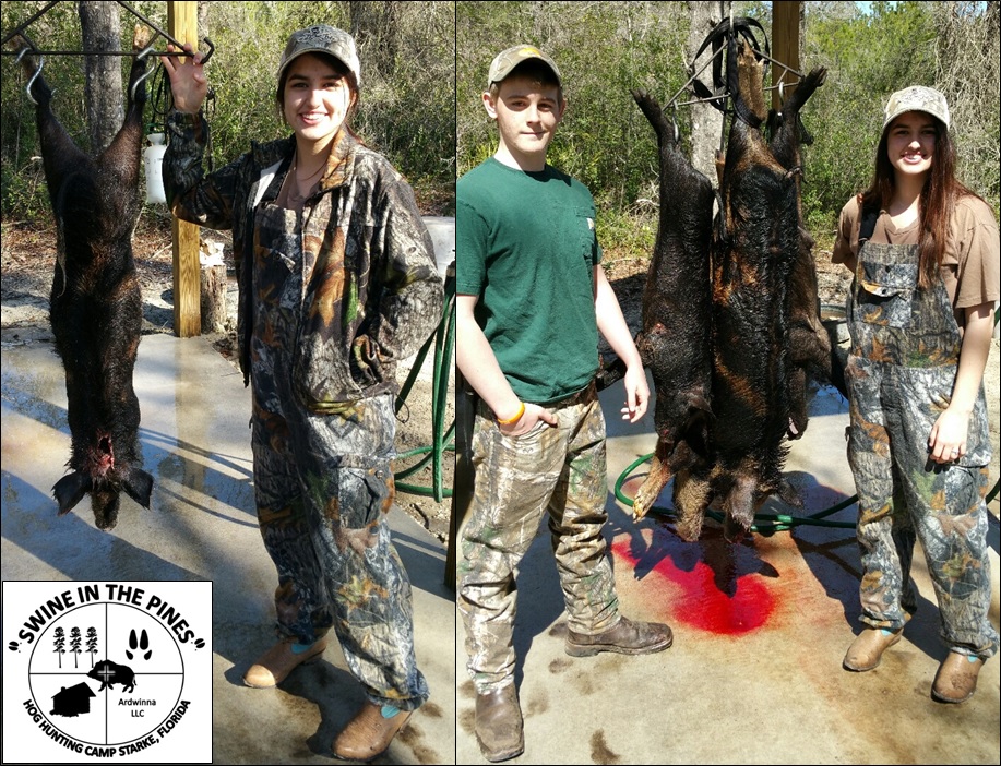 Paige Meadows and Daniel Watts took these Piney Woods Rooters on a Guided Hog Hunt at Swine In The Pines in Starke, Florida