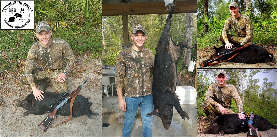 Tyler and his 98lb sow at Swine in the Pines Hog Hunting Camp in Starke, Florida