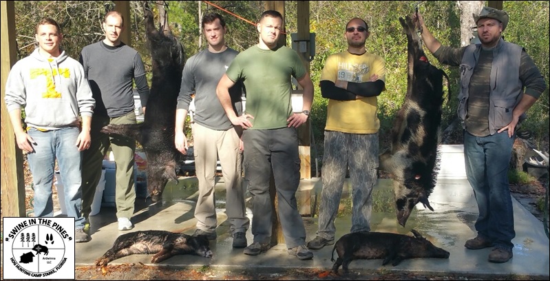 Zach, Tom, Scott, Kurt, Gustavo, and Mark after a Spear Hunt at Swine In The Pines Guided Hog Hunting Camp in Northeast Florida